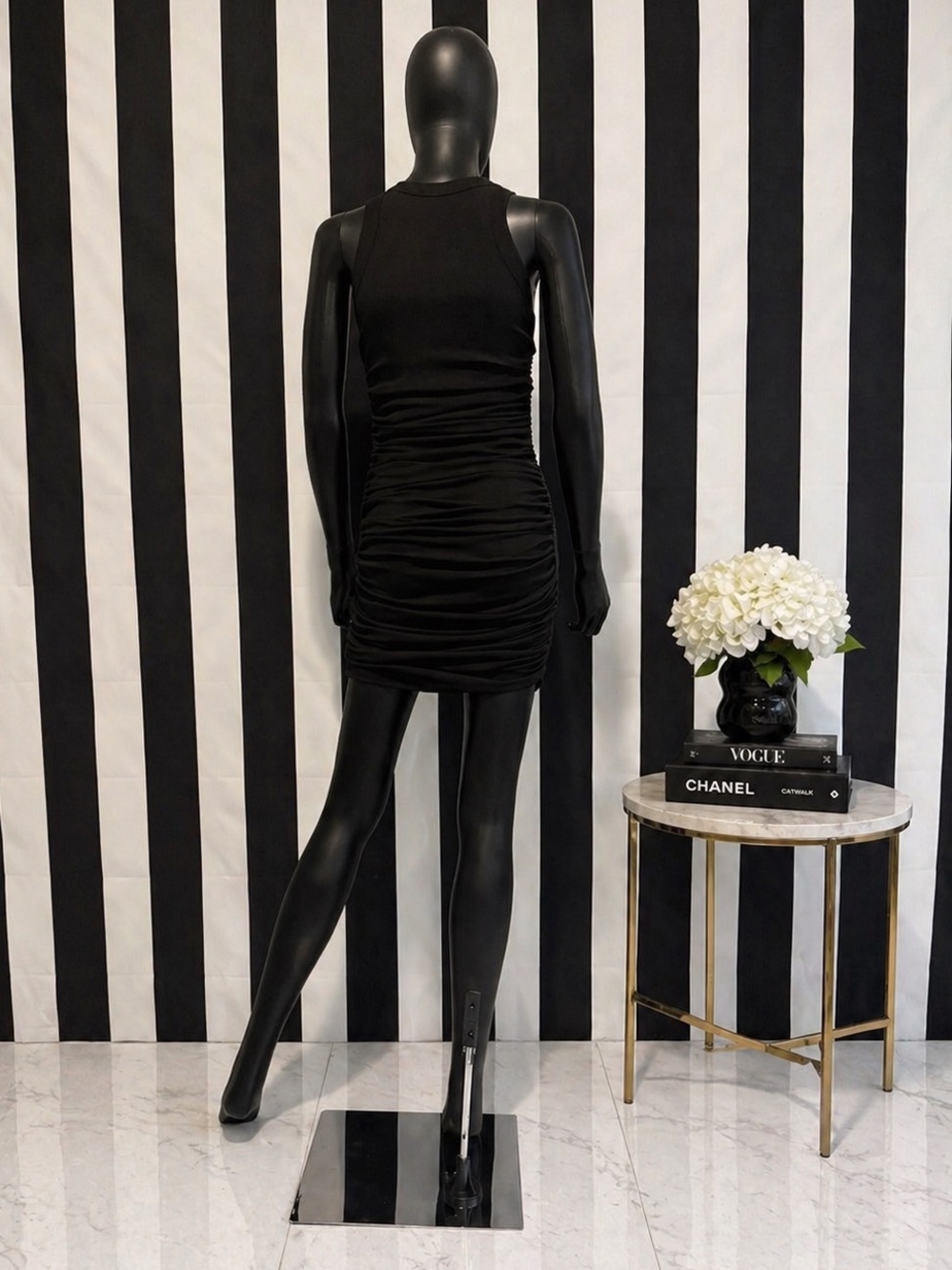 Black Ruched Tank Mini Dress - Picture 4 of 6
